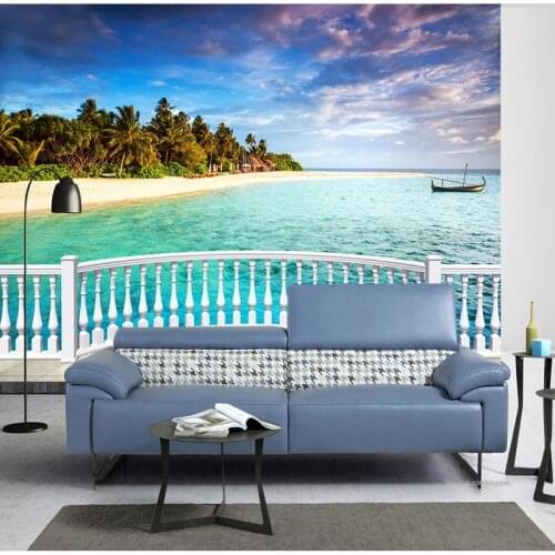 Decorative Wallpaper Balcony Beautiful Island Sea View 3d Stereo TV Background Wall Living Room Brdeoom Decor Mural Wall Cloth