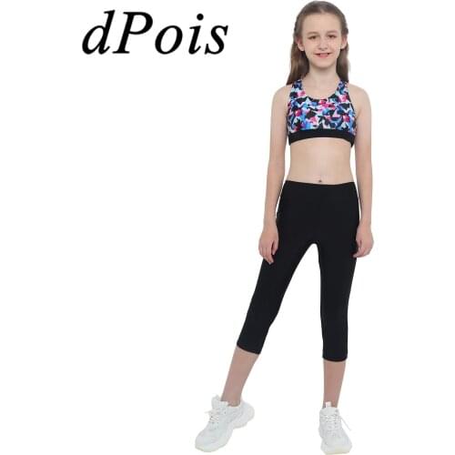 Kids Ballet Gymnastics Outfits Tank Top & Pants Gym Yoga Sets Kid Two Pieces Sport Clothes Fashion Girls Printed Tracksuit