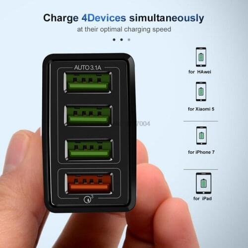DHL 50pcs QC 3.0 Phone Charger EU/USA/UK Plug Fast Wall Chargers 4 Port USB Quick Electronic Charder for Phone/Pad