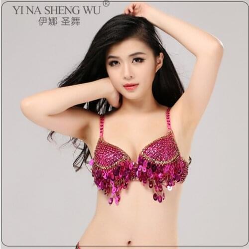 Women Sexy Belly Dance Sequin Beaded Bra Top Belly India Dancing Costume Tassels Dance Shiny Bra Belly Dance Belts Wear Costume