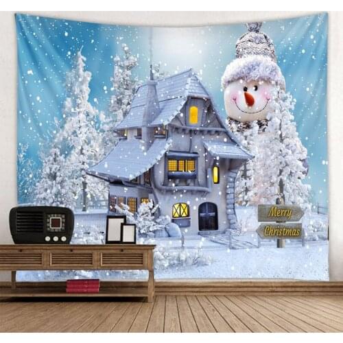 Happy Christmas Tapestry Christmas Tree And Fireplace Warm Family Wall Hanging Backdrop Home Room Decoration Beautiful Gift