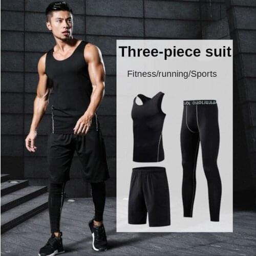3-piece sets Compression Suits Mens Quick Dry set Clothes Sport Running Tank Top Shorts Gym Workout Fitness Tracksuit Clothing