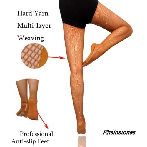 Latin Tights Women Professional Fishnet Tights Ballroom&Latin Dance Hard Yarn Elastic Latin Stockings Rhinestones Pantyhose