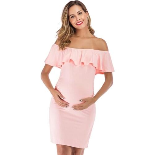 Ruffles Summer Maternity Dresses Sexy Shoulderless Pregnancy Clothes For Work 2021 Fashion Casual Pregnant Women Clothing Dress
