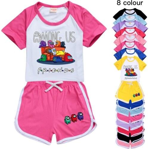 Among Us Summer Girls Clothes Set Boys Cartoon T-Shirts + Sports Shorts 2pcs Outfits Toddler Clothes 2-16Y Teenagers Tracksuit