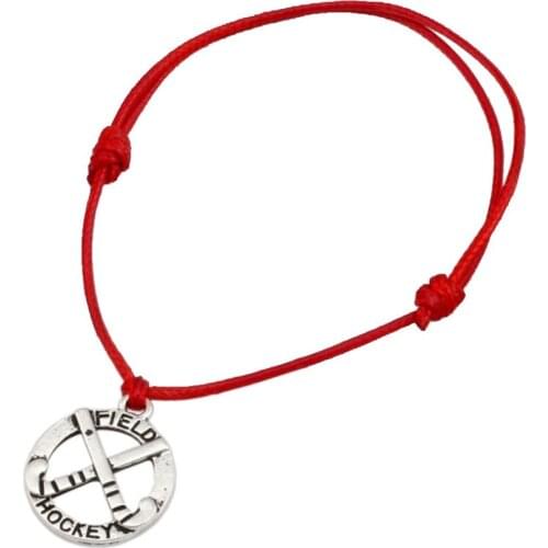 Hot ! 5pcs Adjustable Bracelets Red Waxes rope Alloy Field Hockey Charms Adjustable Bracelet B-29
