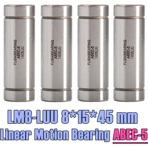 LM8LUU Linear Motion Bearing 8*15*45mm ( 4 Pcs ) Long Type LM8 LM 8mm LM08LUU Linear Bearings LM8 LUU