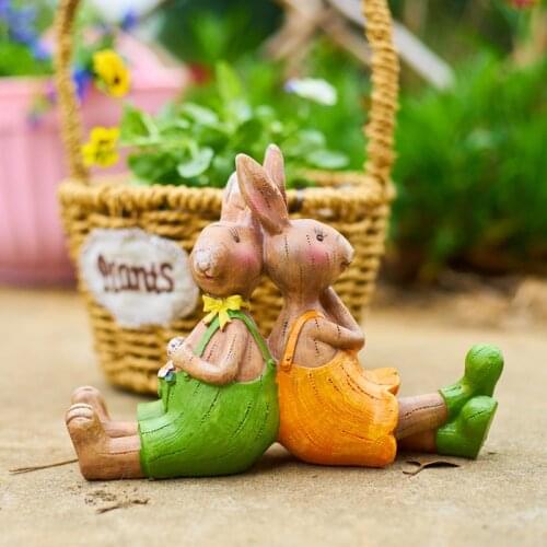 Creative Cute Cartoon Resin Mini Rabbit Figurine Miniature Animal Figurine Fairy Garden Decoration Micro Iandscape Home Decor
