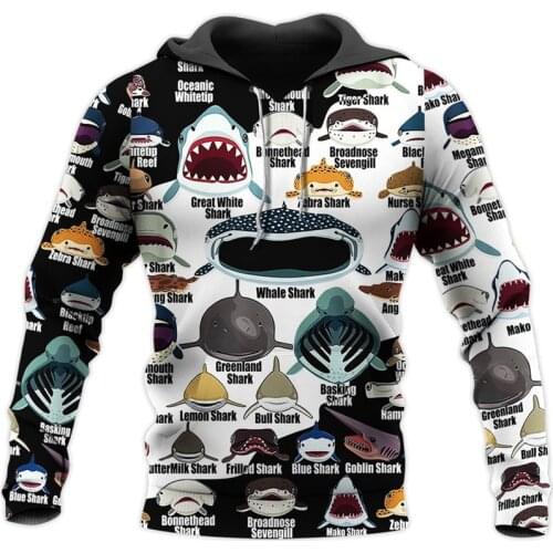 Fashionable Fierce shark Sweatshirt 3D print Unisex casual Zip Hoodie casual Street hip hop Hoodie