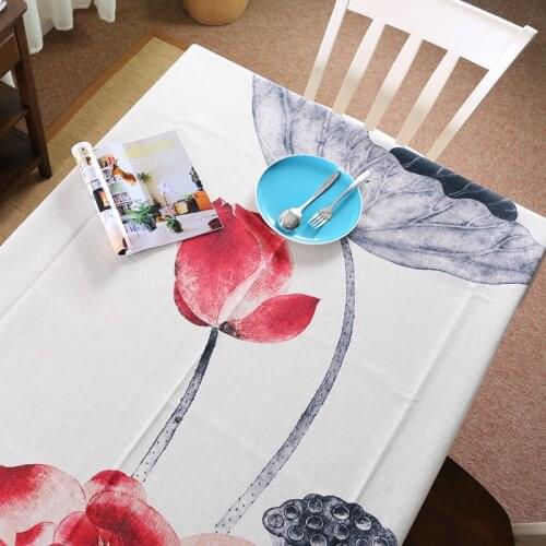 Customizable New Classical Chinese Ink Panting Lotus cotton linen table cloth home textile kitchen party wedding table cover