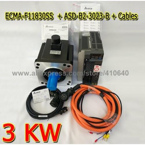 Genuine Delta AC Servo Motor 3 KW ECMA-F11830SS with Brake and Delta AC Servo Motor Drive ASD-B2-3023-B with Full Set of Cable