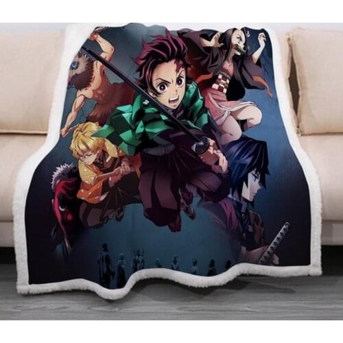 Anime Demon Slayer Funny Character Blanket 3D Print Sherpa Blanket on Bed Home Textiles Dreamlike Style