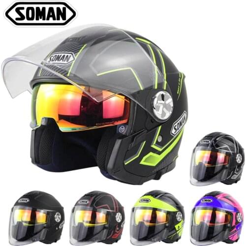 SOMAN Electric Motorcycle Vespa Helmet Open Face Helmet DOT ECE Approved Electric Motorcycle Kask Cool Casco Moto Dual Visor