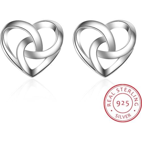 925 sterling silver Knotted Hearts Stud Earrings for women 925 sterling silver earing brincos earings fine jewelry brinco