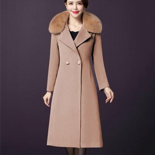 Winter Fur collar Large size Women Woolen Coat 2021 New Casual Long-sleeved Middle-aged Temperament Women Woolen Coat NUW206