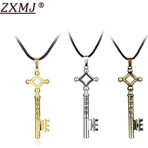 ZXMJ Anime Attack On Titan Eren Key Necklace Pendant Cosplay Charm Jewelry Gift Figure Allen Rope Chain Key Necklaces For Men