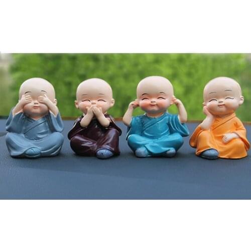 1 Set Four Lovely little Monk four different postures Monks Cute Decorative Dolls Car Accessories Ornaments Display Decoration