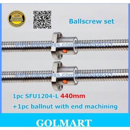 1pcs RM1204 ballscrew L 440mm+1pc single ball nut with end standard machined fit for BK10/ BF10 support for CNC router