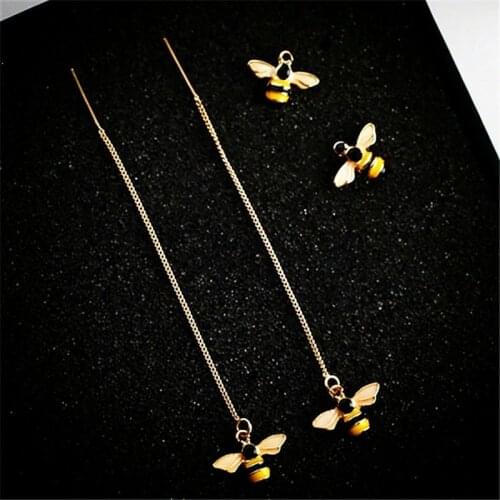 2021 Little Bee Ear Line Long Temperament Earrings Female Pendant Earrings Trendy Simple Earrings Wild Earrings Korean Fashion