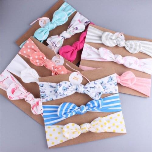 3PCS Elastic Hairband Toddler Kids Girls Boys Head Band Flower Print Bowknot Headband Baby Hair Accessories 7 Style