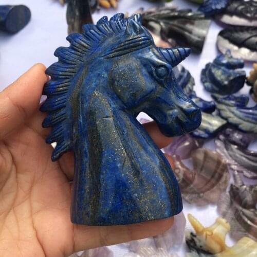 4 inch Natural gemstone figurine polished hand carved Lapis Lazuli stone unicorn statue