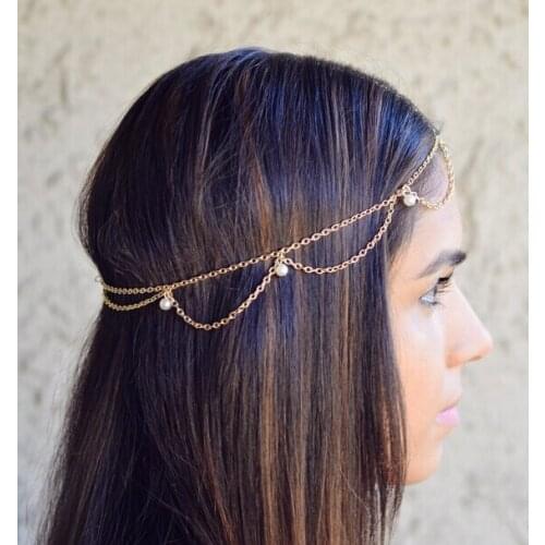 Bohemain Indian Gypsy Pearl Tassel Headband Hair Band Wedding Accessories Beaded Bridal Hair Accessories Head Chain Hair Jewelry
