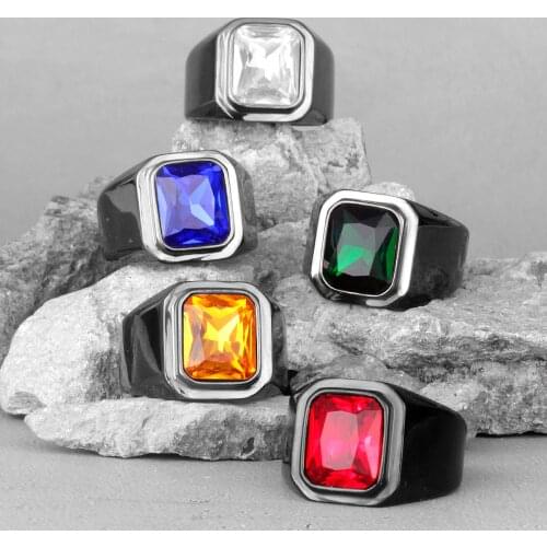 Black Simple Trendy Luxury Rhinestone Stainless Steel Mens Rings For Male Boyfriend Biker Jewelry Creativity Gift Wholesale