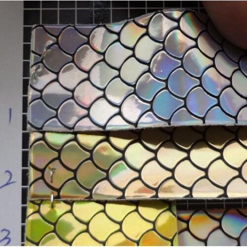 Laser fish scale synthetic PU leather colorful Symphony fish scale leather fabric rainbow holographic fish leather material