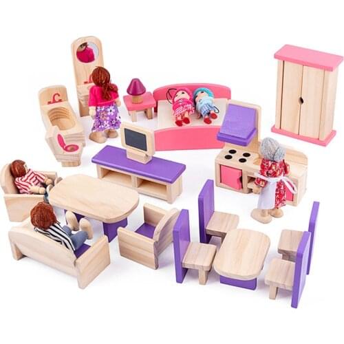 Kids Girl Toy Miniature Furniture Play House Toy For Dolls Wooden Dollhouse Furniture Set Educational Pretend Play Toy Xmas Gift