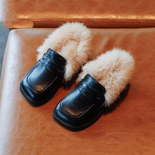 New Winter Girls Leather Shoes Children Princess Flats Baby kids Plus Warm Shoes Fashion Boys Cotton Shoes E276