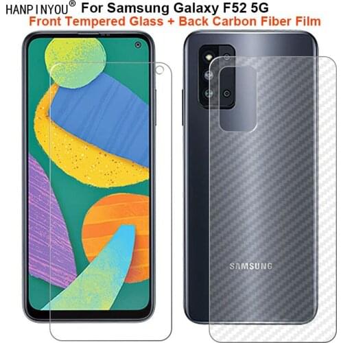 For Samsung Galaxy F52 5G 6.6" 1 Set = Soft Back Carbon Fiber Film + Ultra Thin Tempered Glass Front Screen Protector