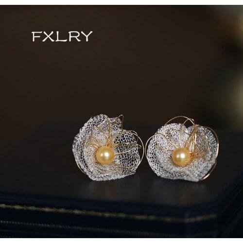 FXLRY Original Design Handmade Natural Pearl Net Flower Personality Vintage Stud Earrings For Women Jewelry