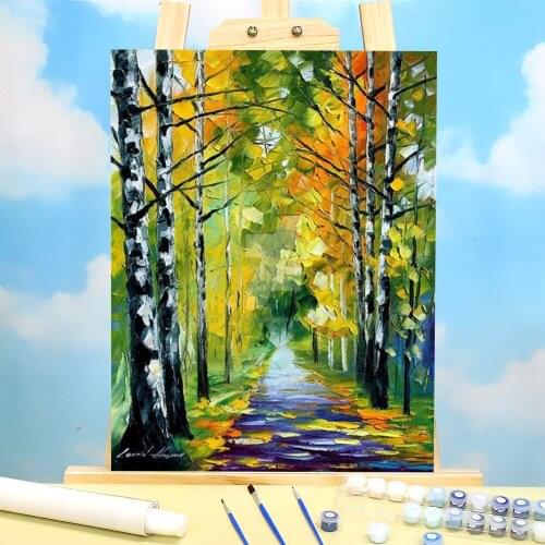 Oil Painting Style Birches Coloring By Numbers Painting Package Oil Paints 40*50 Canvas Pictures Decorative Wholesale