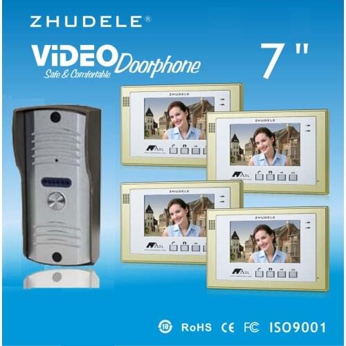 ZHUDELE Home Security Intercom System Kits 4X7"Video Door Phone Monitors+1XCCD 700TVL IR Camera Speakerphone Audio Doorbell