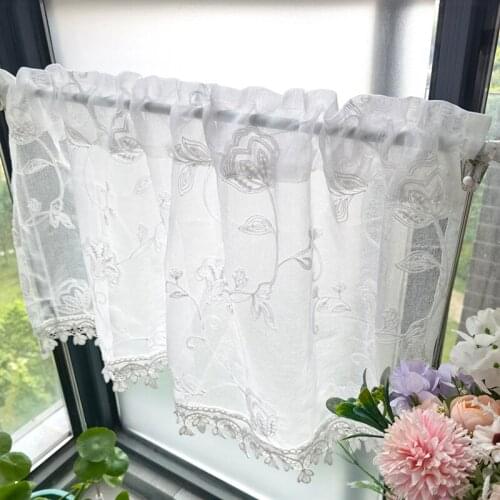 Embroidery Morning Glory Short Curtains for Living Room Tassel Roman Blinds for Kitchen Small Windows #VT