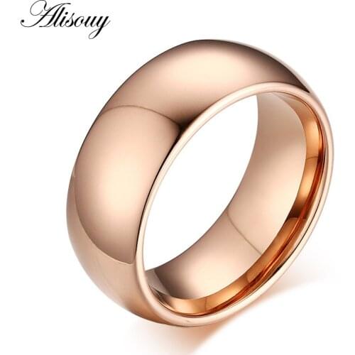 Fashion rose gold color 8mm Titanium Steel lovers engagement wedding Ring No fade best gift finger rings for love