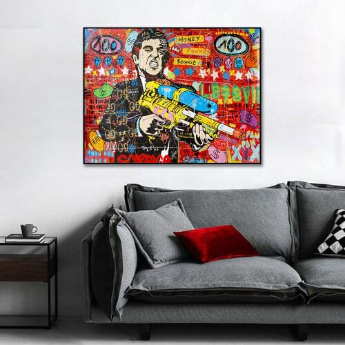 Wall Picture For Living Room Home Decor Frameless Gangster With Gun Canvas Painting Street Graffiti Pop Art Poster Print