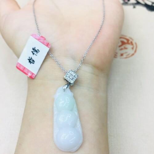 Natural Burmese Emerald jade carving ice beanie pendant with 925 sterling silver necklace Elegant lady jade clavicle chain