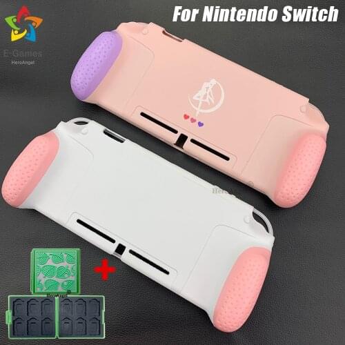 New For Nintendo Switch Ergonomic Handle GripCase Protective Case Cover Shell with Replaceable Grips Cover Case + Game Card Case