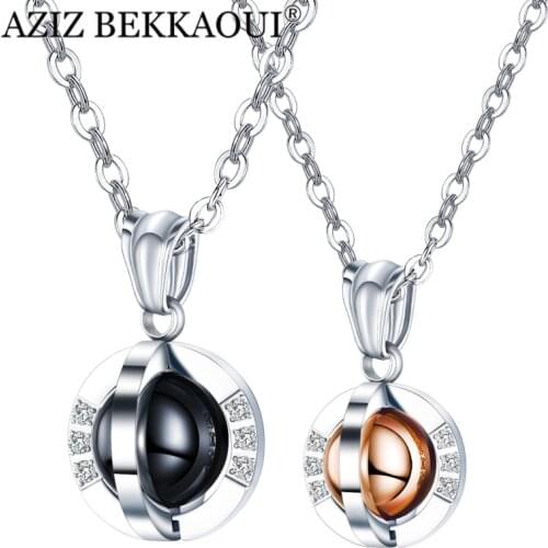 AZIZ BEKKAOUI Stainless Steel Rotatable Ball Pendant Necklaces Christmas Gift For Couple Engagement Valentines day Birthday Gift