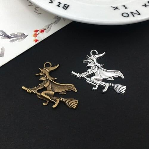 10Pcs Witch Charms Pendants 35mm x 38mm DIY Jewelry Making Alloy Findings Accessory For Necklaces Earrings