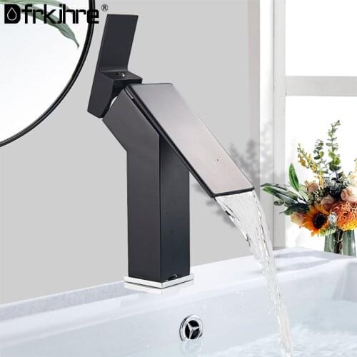 Basin Faucet Matte Black Square Chrome Bathroom Creativity Waterfall Washbasin Mixer Tap Single Handle Mixer Tap Basin Tap