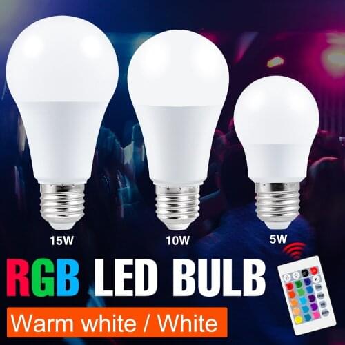 E27 220V LED RGB Lamp 5W 10W 15W RGBW LED Bulb Smart Control Dimmable Lamp Colorful Changing LED Light 110V Lampada Decor Home