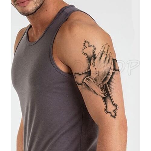 Temporary Tattoo Stickers Hands Together Peace Cross Fake Tatto Waterproof Tatoo Back Leg Arm Belly Big Size for Women Men Girl