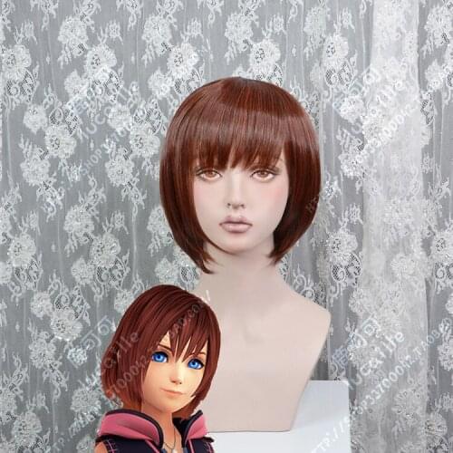 Anime Kingdom Hearts III Kairi Short Reddish Brown Heat Resistant Synthetic Hair Wig Cosplay + Wig Cap