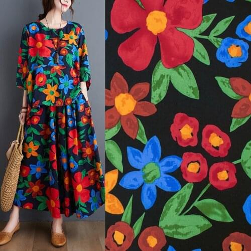 Blue Flower And Red Petals Pure Cotton Fabric For Dress Платье Tissus Au Mètre Telas Por Metro Sewing Ткань Для Шитья Vestidos