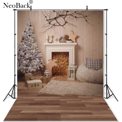 Thin Vinyl Indoor Christmas Tree Photo Background Holiday Party Warm Home Fireplace Backdrop Photo Studio Photographic Backdrops