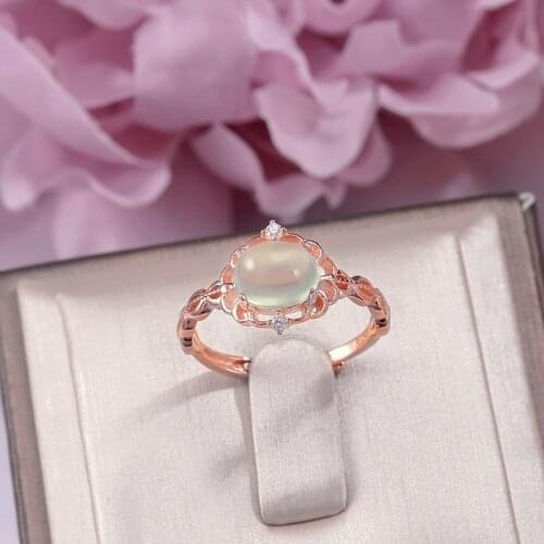 Fine Jewelry Rings For Women Solid 925 Silver Prehnite 8*6mm Natural Oval Green Gemstone 18K Rose Gold Ringen Bijoux R-PR013