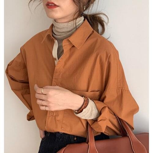2021 Spring Office Lady Long Sleeve Women Blouse Tunic Shirt Turn Down Collar Solid Color Work Ladies Shirts Button Female Tops