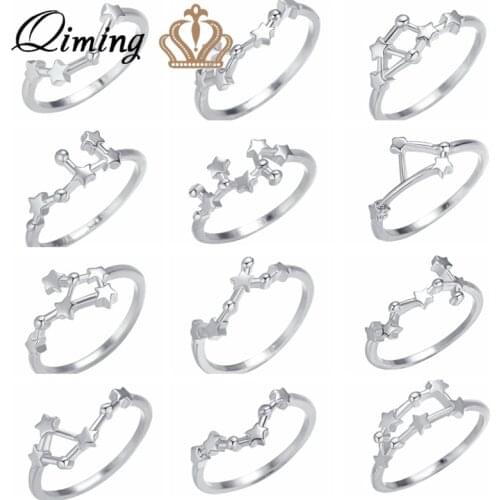 Handmade Women Rings Astrology 12 Zodiac Star Gemini Cancer Constellation Fashion Boho Vintage Ring Party Gift